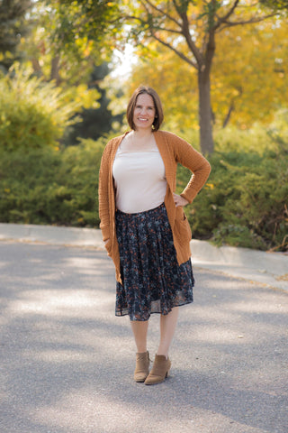 Olivia Full Chiffon Skirt-Navy Floral Rust-Dress-Mikarose-Stella Violet Boutique in Arvada, Colorado