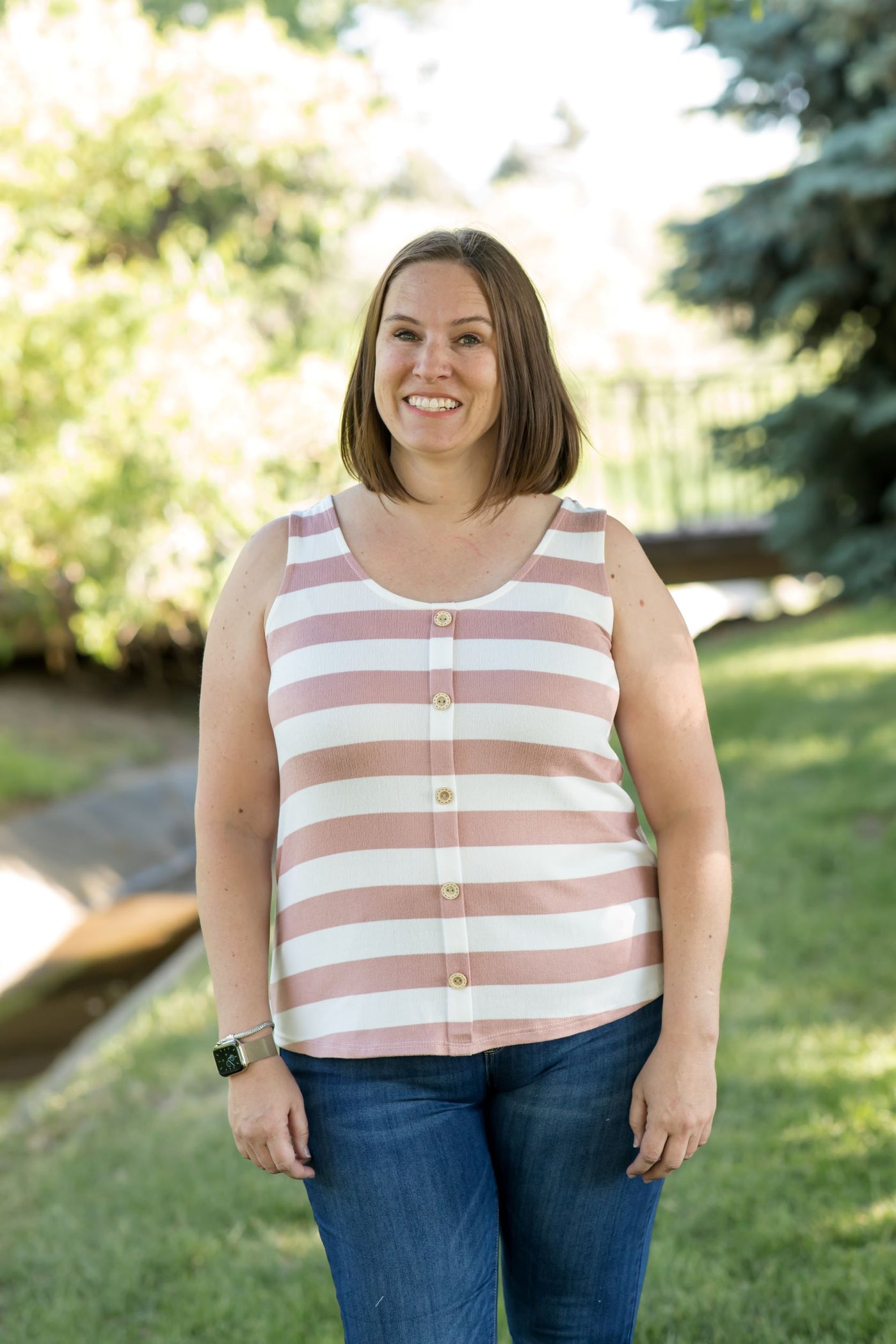 Striped Button Front Tank-Shirts & Tops-P.S. Kate-Stella Violet Boutique in Arvada, Colorado
