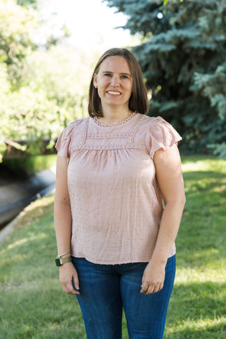 Swiss Dot Ruffle Sleeve Blouse-Shirts & Tops-Mine - Blu Pepper-Stella Violet Boutique in Arvada, Colorado