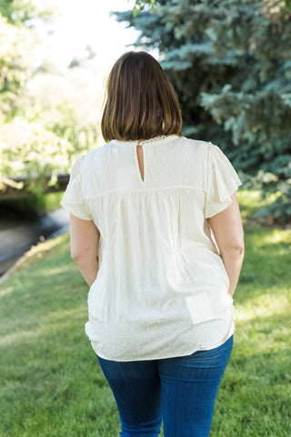 Swiss Dot Ruffle Sleeve Blouse-Shirts & Tops-Mine - Blu Pepper-Stella Violet Boutique in Arvada, Colorado